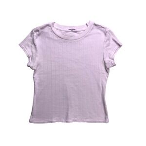 perfectwhitetee Pointelle Knit T-Shirt Women Small White Ribbed Short Sleeve Tee